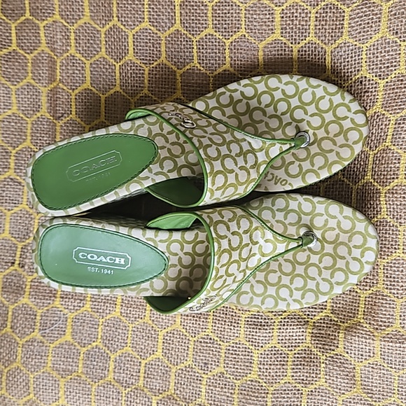 Coach Signature Print Felicia Green Platform Wedges - Picture 3 of 8